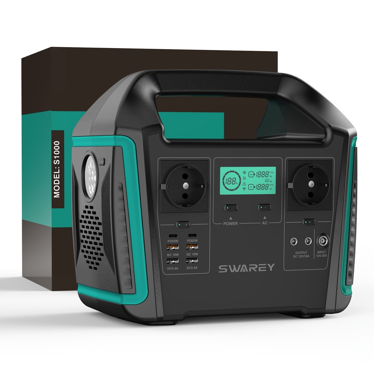 SWAREY 725.76Wh Solar Generator, Portable Power Station, 1000 W (Surge 1500 W) AC Outputs/Pure Sine Wave, Power Bank Emergency Generator, 2 X 65 W USB-C Connection, Power Generator Battery for Outdoors, Camping, Travel, Fishi