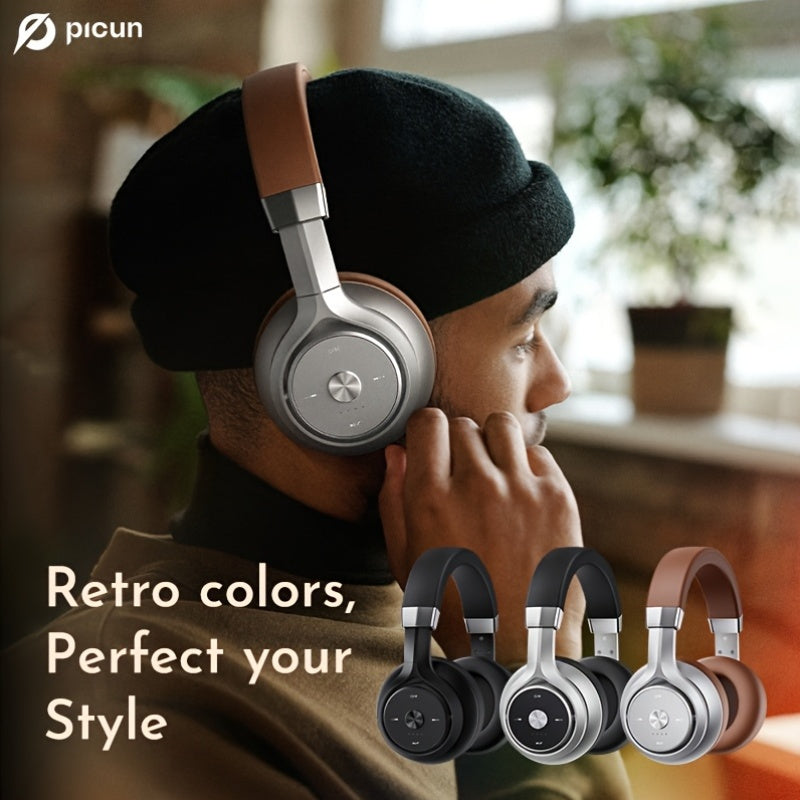Picun Over-Ear Wireless Headphones, Wireless 5.3 with Low Latency Mode, Dual Composite Drivers for Hi-Fi Sound, 60H Playtime & Real-Time Battery Display, Wired/Wireless Dual Mode, Adjustable Head