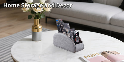 Remote Control Holder with 5 Compartments, PU Leather Multifunctional Desktop Storage Box/Remote Caddy/Pen Holder/Multi-Scene Practical Desk Organizer Shelf for Appliance Controllers, Stationery, Eyeglasses, Brushes, Office S