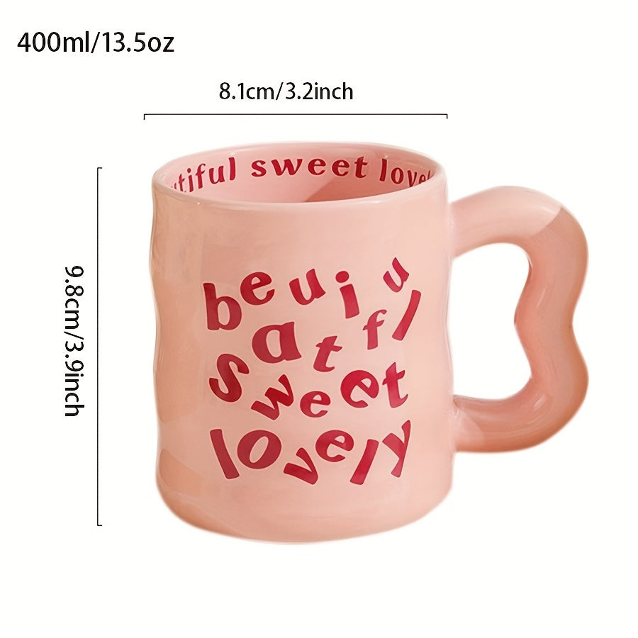 1pc WhimsyCraft Cartoon English Ceramic Mug, Multipurpose, Insulated Reusable Coffee Cup, Dishwasher Safe, for Men and Women, Ideal Birthday Gift