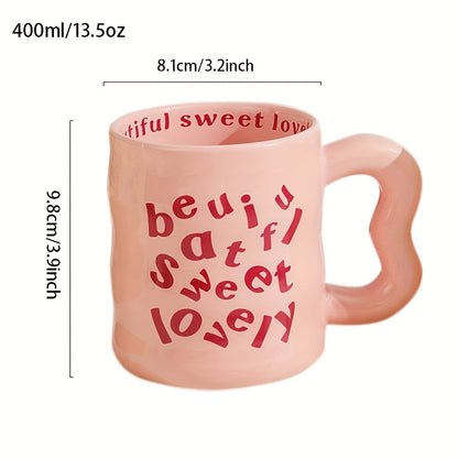 1pc WhimsyCraft Cartoon English Ceramic Mug, Multipurpose, Insulated Reusable Coffee Cup, Dishwasher Safe, for Men and Women, Ideal Birthday Gift