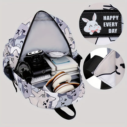 Casual Fashion Cartoon Cats Print Knapsack With Adjustable Strap And Large Capacity, Zip Up, Trendy Backpack For Travel And School