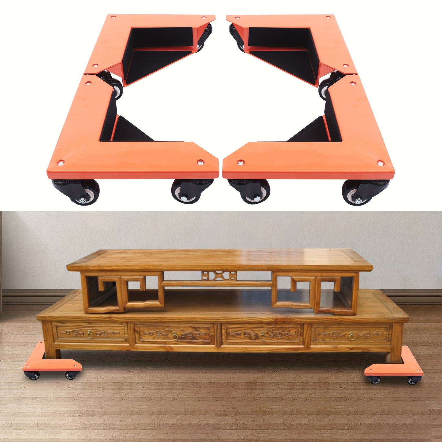 4pcs Heavy-Duty Corner Mover Dolly Set with Triangular Frame & 639.11 KG Capacity - All-Terrain Moving System with Locking Mechanism, Sturdy Carbon Steel Construction & PU Wheels for Pianos, Refrigerators, Cabinets, Washing M