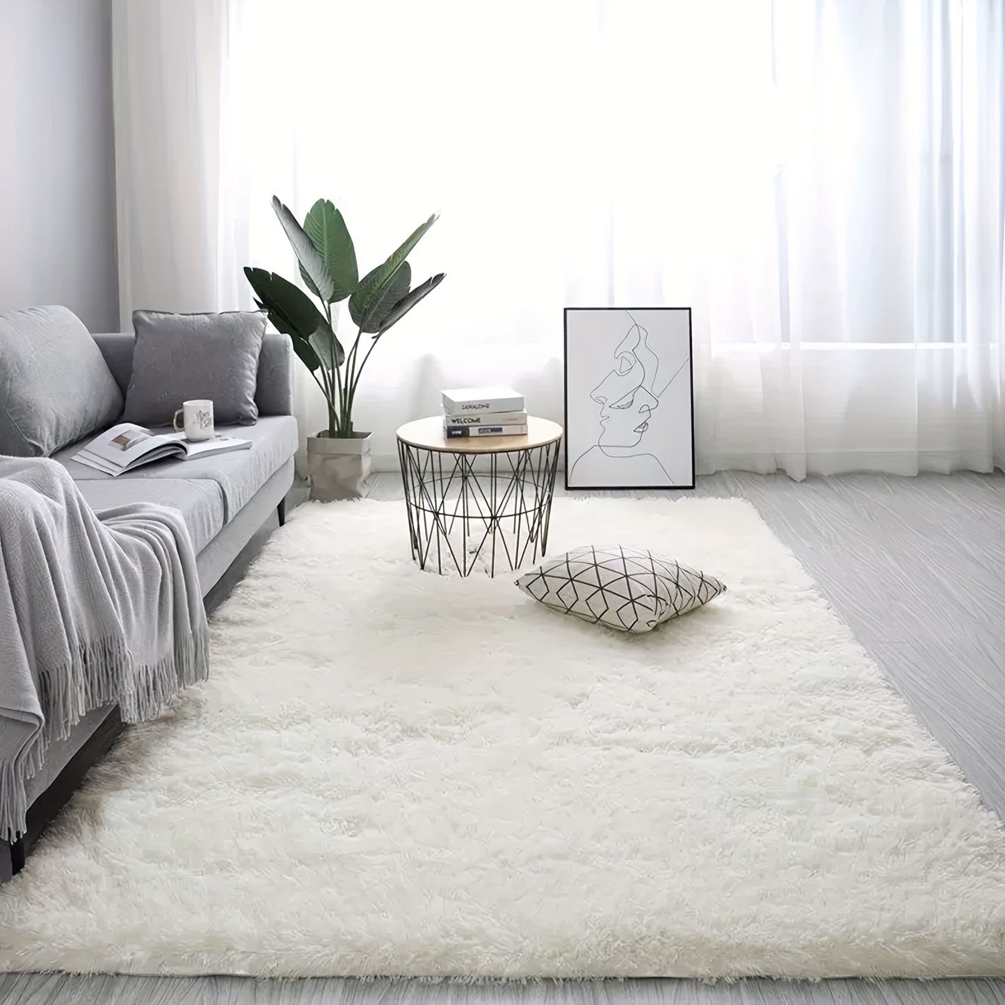 1pc Ultra Soft Plush Rug, White Large Area Rug, Non-slip Fluffy Shaggy Rug, Waterproof Shaggy Throw Rugs For Living Room Bedroom Nursery Room, Game Room Dormitory Carpet, Teenage Room Decoration, Room Decor