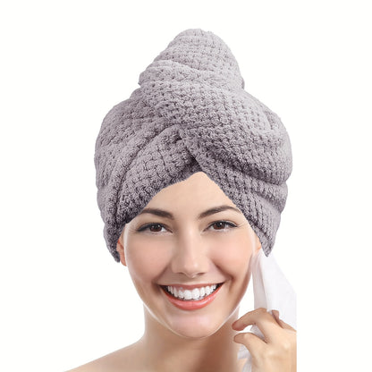 Microfiber Hair Towel Wrap 1 PCS - Soft and Fluffy Waffle Weave, Fast Drying Hair Cap with Button, Knit Fabric, Suitable for Bathroom - Contemporary Polyester Space-Themed Towel for Women, Highly Absorbent