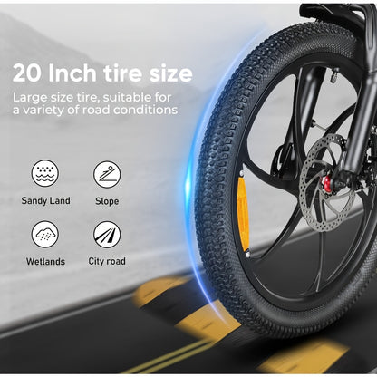 CY20 20" Foldable Step-Through Electric Bike for Adults - Lightweight Portable City Commuter E-Bike with 36V Removable Battery, 250W Motor & 15 MPH Speed, Front Suspension, Disc Brakes, Alloy Steel Frame, White - Dual-Power (