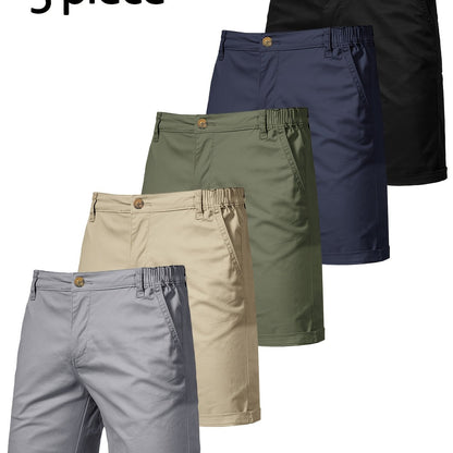 5pcs Men's Formal & Casual Shorts - Multi-Color Business, Streetwear, Beach Pants - Zipper Closure & Belt Loop - Non-Stretch Fabric for Office, Travel, Gym, Vacation - Machine Washable - (Black/Gray/Beige/Olive Green/), Versa