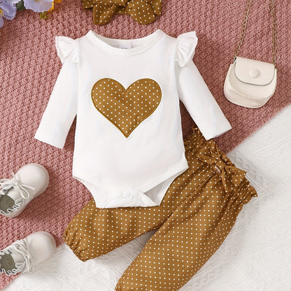 2pcs Baby Girl's Stylish Set, "Isn't She Lovely" Print Long Sleeve Onesie + Polka Dot Pants, Comfy Trendy Outfit