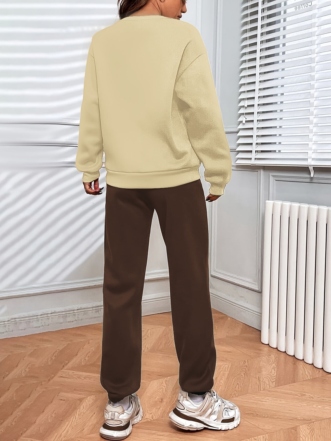 Casual Color Block Two-piece Set, Letter Print Sweatshirt & Sporty Jogger Pants Outfits, Women's Clothing