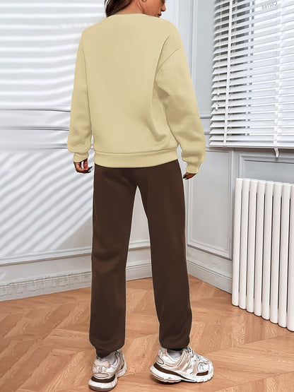 Casual Color Block Two-piece Set, Letter Print Sweatshirt & Sporty Jogger Pants Outfits, Women's Clothing