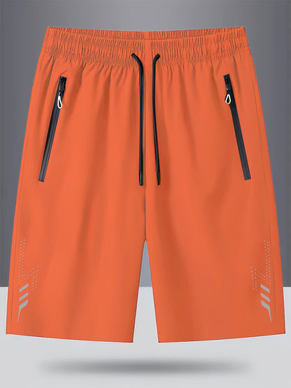 3pcs Men's Lightweight Quick-Dry Athletic Running Shorts - Loose Fit Plus Size, Zipper Pocket & Elastic Waistband, Polyester/Elastane Blend Swim Shorts with White & Black Design for Gym, Beach, Jogging - Summer Workout Swim T