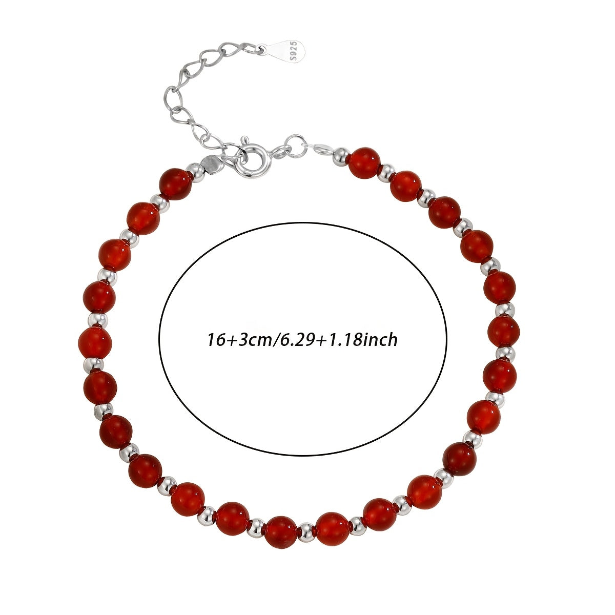 Pure Silvery Material Versatile Round Bead Red Agate Bracelet
