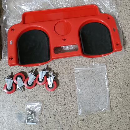 1 peça Almofada de Joelhos com Rodízios, Vermelha e Preta, com Tabuleiro de Ferramentas Integrado - Plataforma Metálica Acolchoada e Confortável para Carpinteiros, Operadores de Máquinas, Instaladores de Pavimentos e Reparadores Automóveis