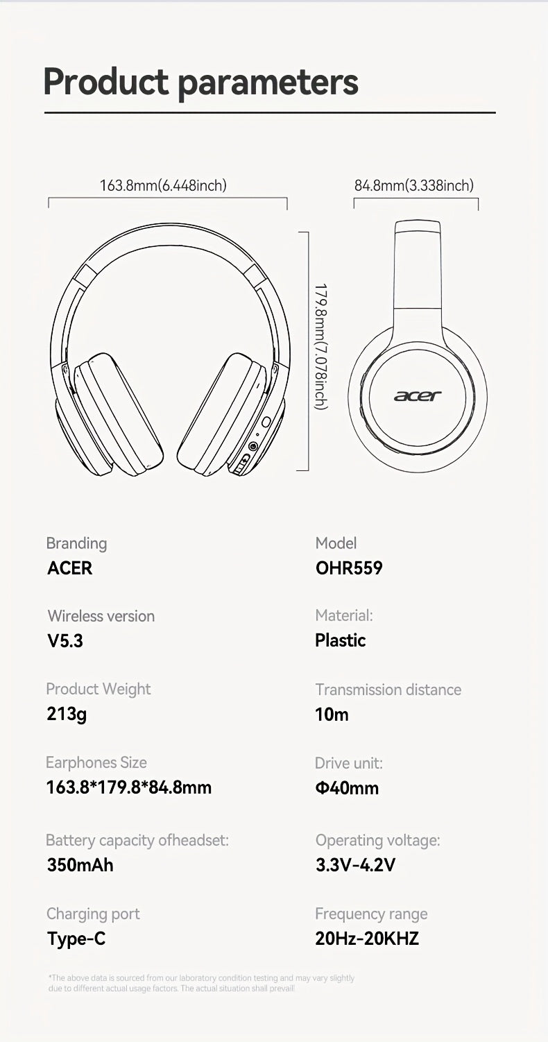 Upgraded Wireless Over-Ear Headphones with Bass-Enhanced Sound, Lightweight Foldable Design Featuring Built-In Microphone. Includes 3.5mm Audio Cable