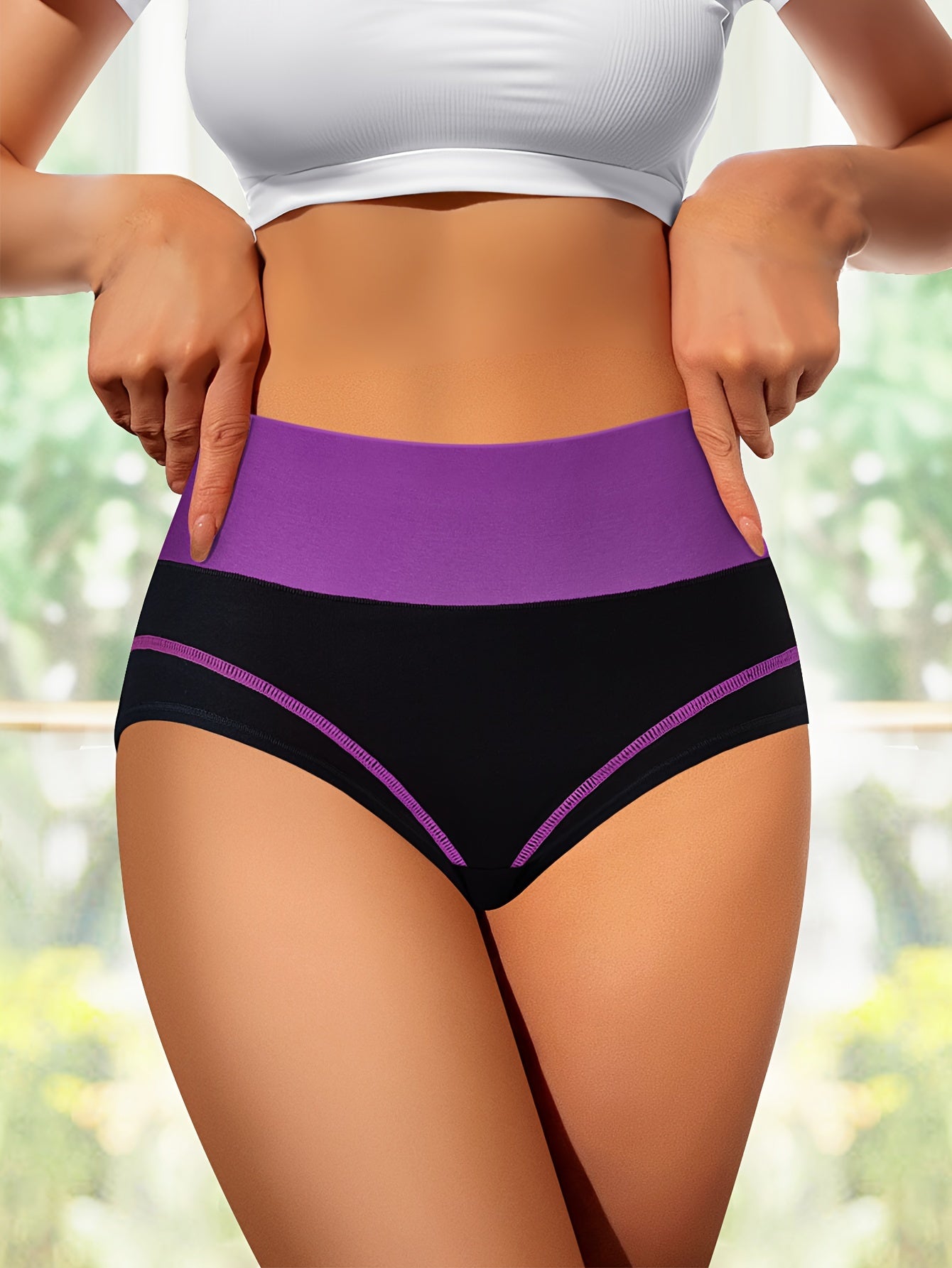 4-Pack High-Waisted Tummy Control Women's Panties, Fashionable Color-Block Comfort Fit Briefs