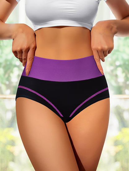 4-Pack High-Waisted Tummy Control Women's Panties, Fashionable Color-Block Comfort Fit Briefs