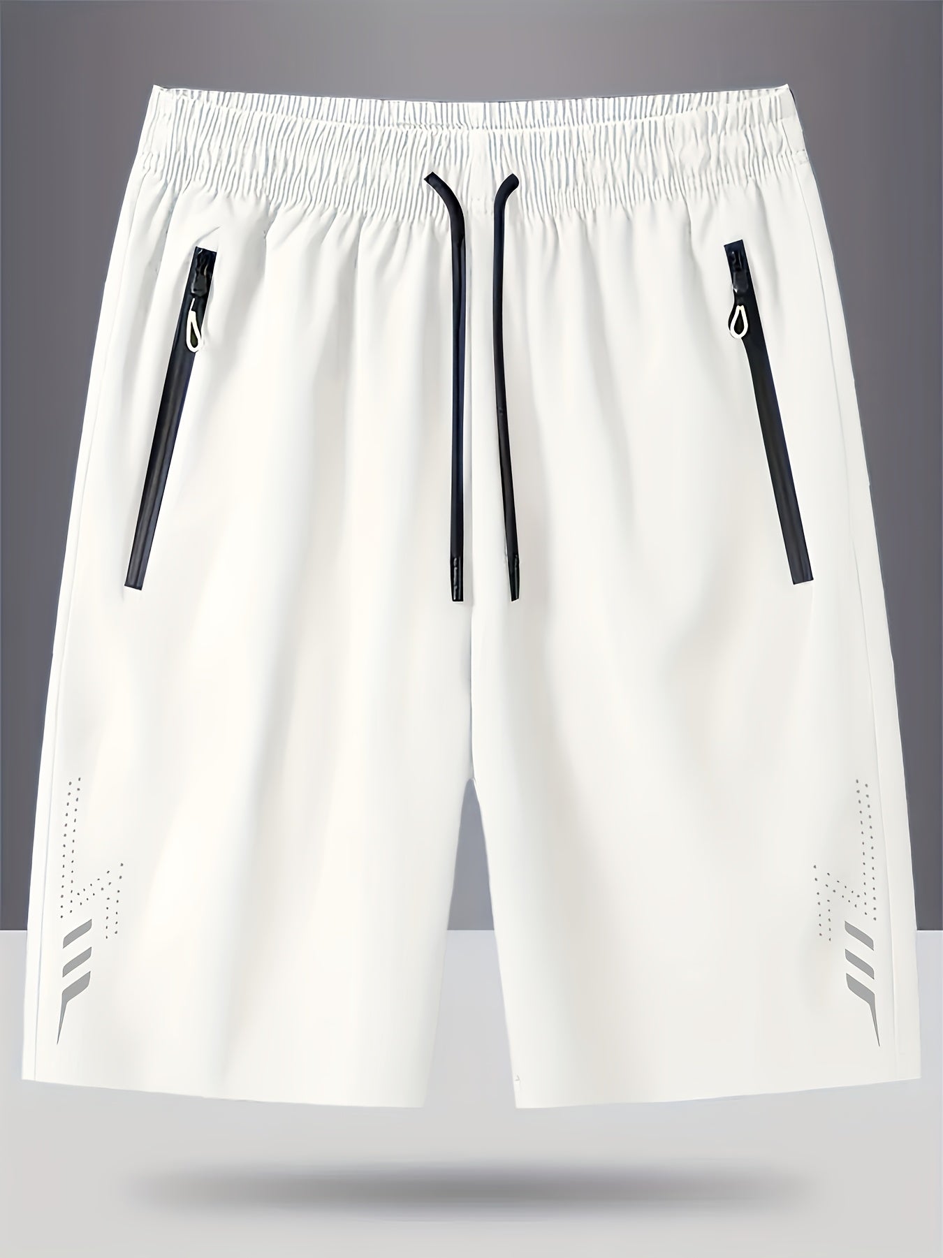 3pcs Men's Lightweight Quick-Dry Athletic Running Shorts - Loose Fit Plus Size, Zipper Pocket & Elastic Waistband, Polyester/Elastane Blend Swim Shorts with White & Black Design for Gym, Beach, Jogging - Summer Workout Swim T