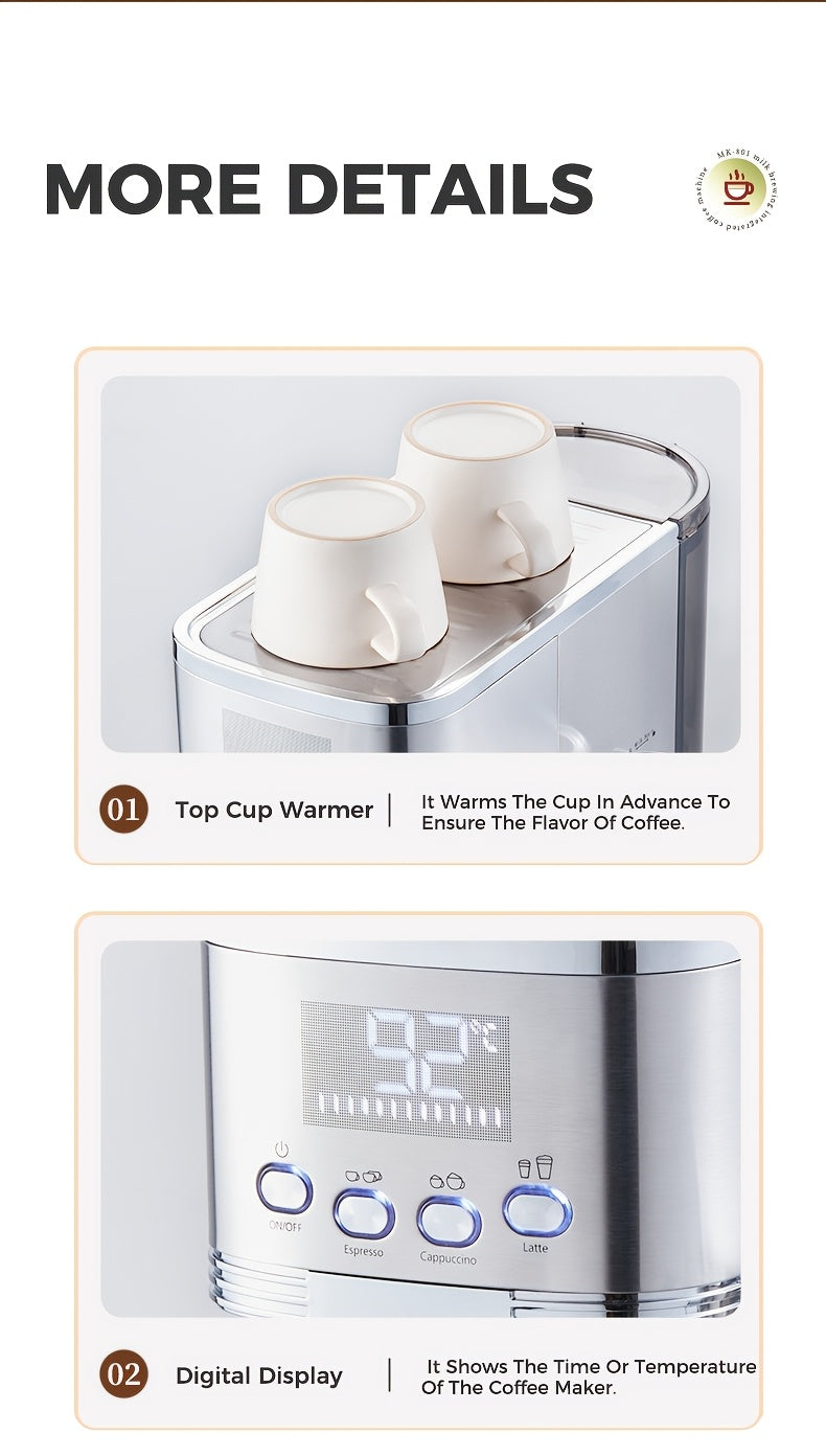 CAFELFFE Semi-Automatic Espresso Machine MK801 with Automatic Milk Frothing System, One-Touch Operation for Espresso, Latte & Cappuccino, 20BAR High Pressure, 1.3L Water Tank & 0.7L Milk Tank, Self-Cleaning Function, 1350W Po