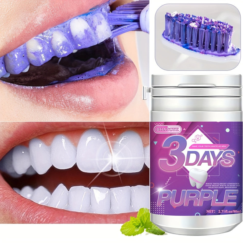 Bhatcyk Purple Teeth Whitening Powder - Deep Clean & Polish, Daily Oral Care For Fresh Breath & Deep Cleaning
