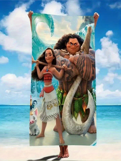 1pc Moana Extra-Large Microfiber Beach Towel - Quick-Dry, Ultra-Absorbent, Windproof & Sun-Protective with Vibrant Cartoon Design - Perfect for Beach, Travel, Camping & Vacation Easter, Vacation Accessory | Vibrant Design | M