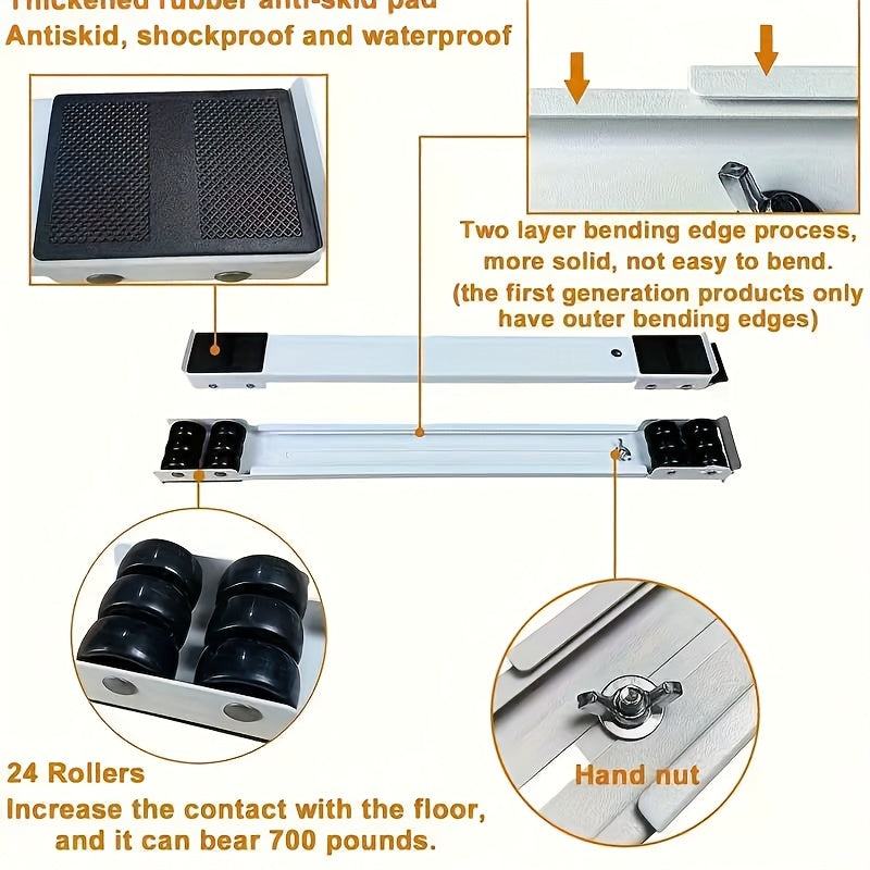 2pcs Heavy-Duty Plastic Furniture Movers with 360° Swivel Casters - 46.5cm to 72cm Height Adjustable, 18.3in to 28.3in Width, 4cm Thickness for Washing Machines, Dryers, Appliances & Home Furniture, Furniture Movers, Laundry