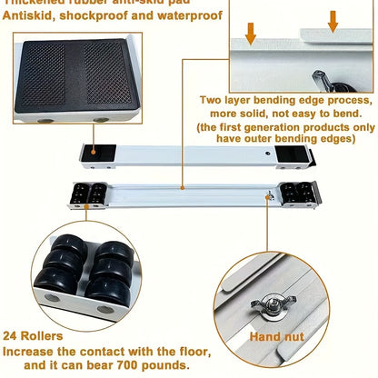 2pcs Heavy-Duty Plastic Furniture Movers with 360° Swivel Casters - 46.5cm to 72cm Height Adjustable, 18.3in to 28.3in Width, 4cm Thickness for Washing Machines, Dryers, Appliances & Home Furniture, Furniture Movers, Laundry