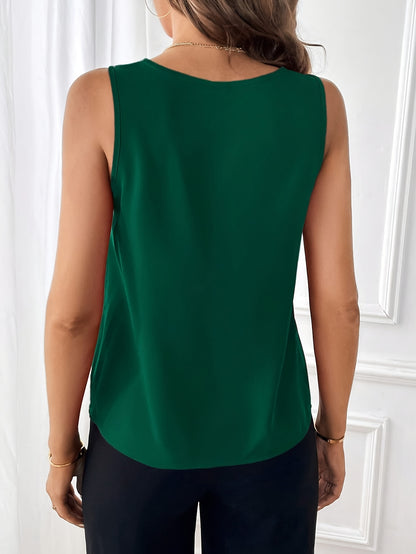 Solid Color V-neck Simple Blouse, Elegant Sleeveless Loose Blouse For Spring & Summer, Women's Clothing