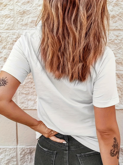 Cute Cat Print T-Shirt, Crew Neck Short Sleeve T-Shirt, Casual Every Day Tops, Women's Clothing