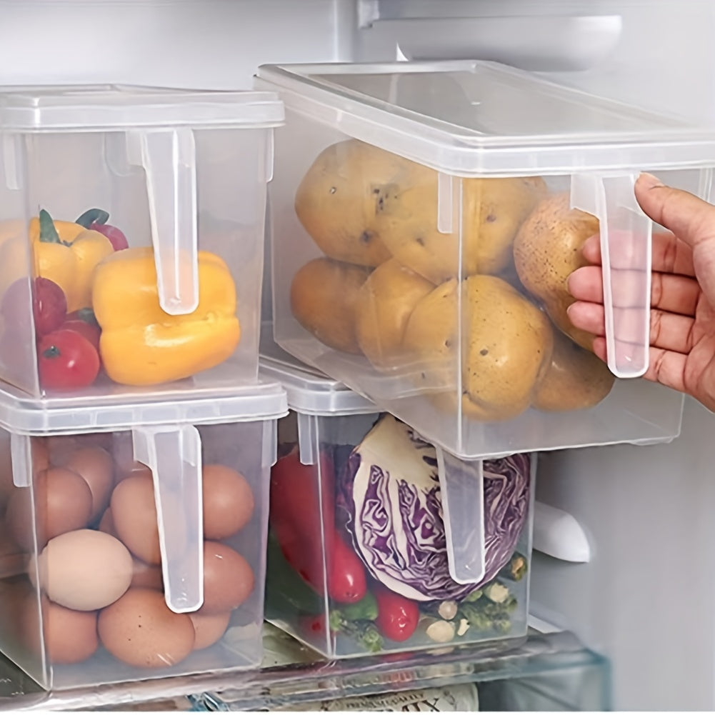 Conjunto de 4 recipientes transparentes para frigorífico com pegas, tampas e cesto para guardar alimentos - Guia de presentes para o Dia dos Namorados
