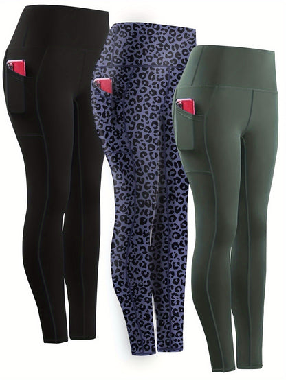Three-piece Set, Sports Yoga Pants for Women, High Waist, Tight, Quick-Drying, Compression Pants, High Elasticity, Running Outerwear, Long Trousers, Bottoming Pants