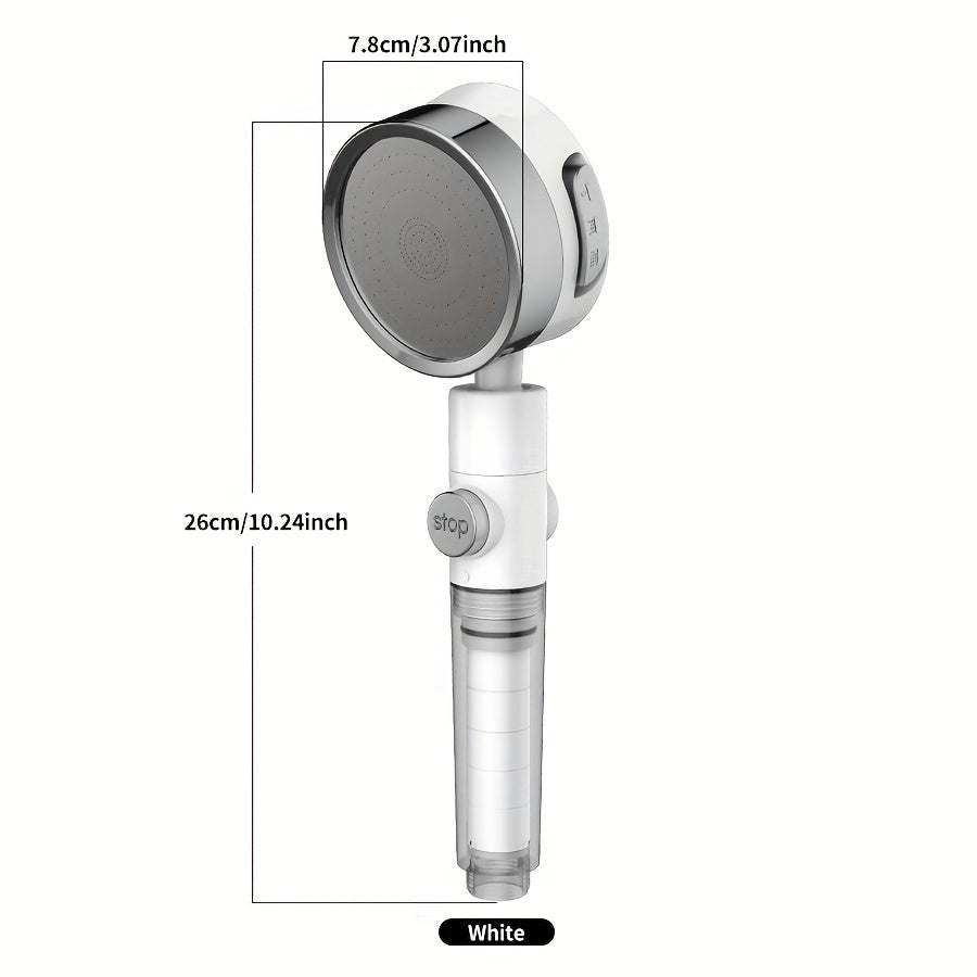 Chuveiro pressurizado com três configurações ajustáveis, concebido para fornecer uma forte pressão de água para banho doméstico, com chuveiro de ângulo ajustável, ideal para acessórios de casa de banho.