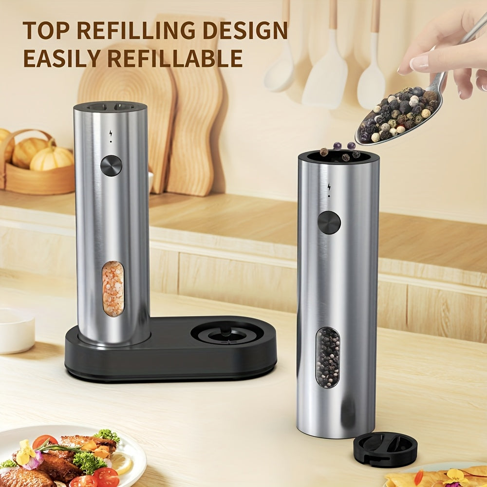 1pc/2pcs - CLITON Rechargeable Salt And Pepper Grinder Set, Salt And Pepper Grinder Electric 2pcs, Rechargeable Salt And Pepper Shakers Set, Electric Salt And Pepper Container, USB Rechargeable with LED Light, Multiple Style
