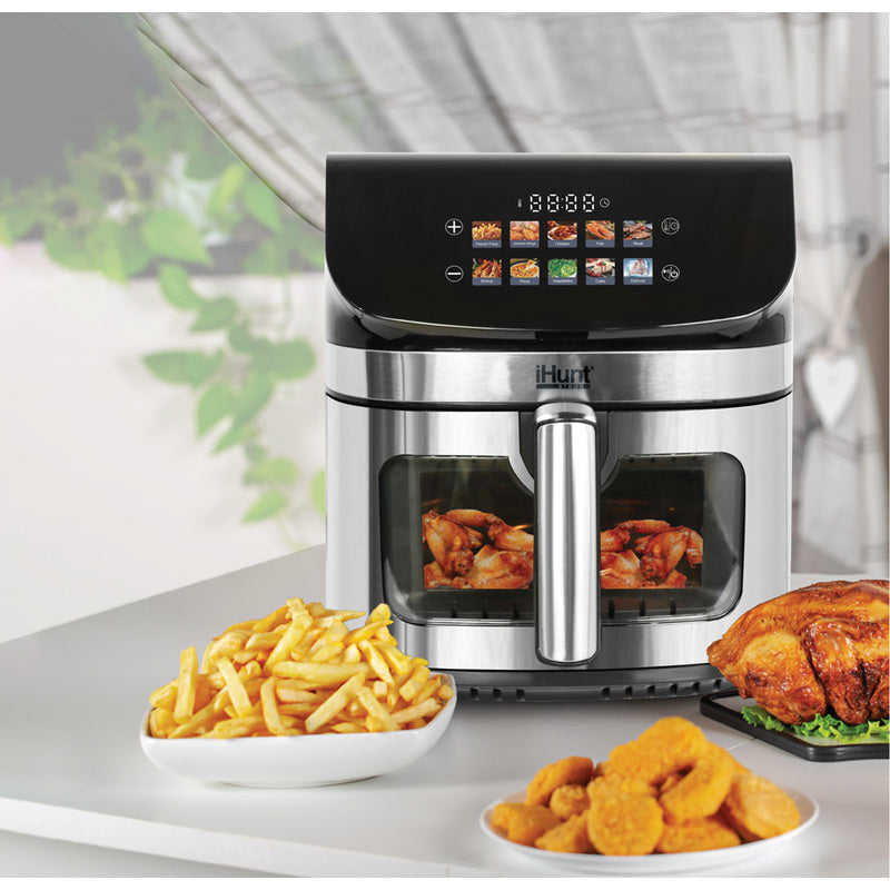 iHunt Bro Air Fryer II Ultra 9L, 2200W, Dual Heating Top-Bottom 360 Degrees, Color Touch Display, 10 Automatic Programs, Adjustable Temperature, Timer, Stainless Steel, Silver