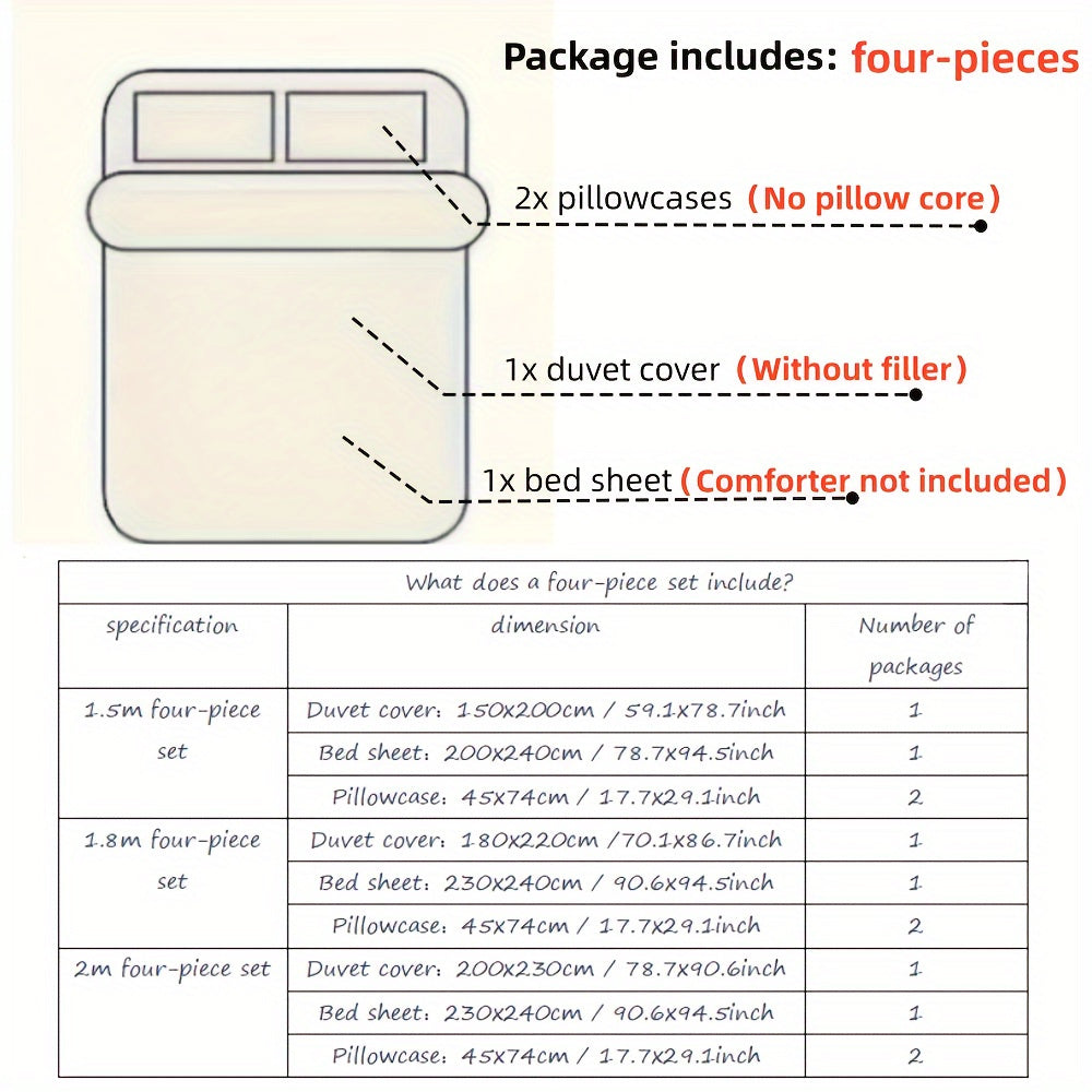 Dark Vine Pattern 4pcss Bedding Set Vintage Small Floral 4pcss Sheet Set Includes 1 Flat Sheet, 1 Duvet Cover, 2 Pillowcases - Washable Polyester Machine Washable - Breathable And Easy to Clean, Does Not Contain Down Duvet Or