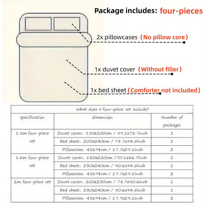 Dark Vine Pattern 4pcss Bedding Set Vintage Small Floral 4pcss Sheet Set Includes 1 Flat Sheet, 1 Duvet Cover, 2 Pillowcases - Washable Polyester Machine Washable - Breathable And Easy to Clean, Does Not Contain Down Duvet Or