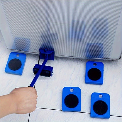 Conjunto de 5 peças para movimentação de móveis reforçados com elevador e deslizadores, azul - Ideal para mover eletrodomésticos, frigoríficos e sofás.