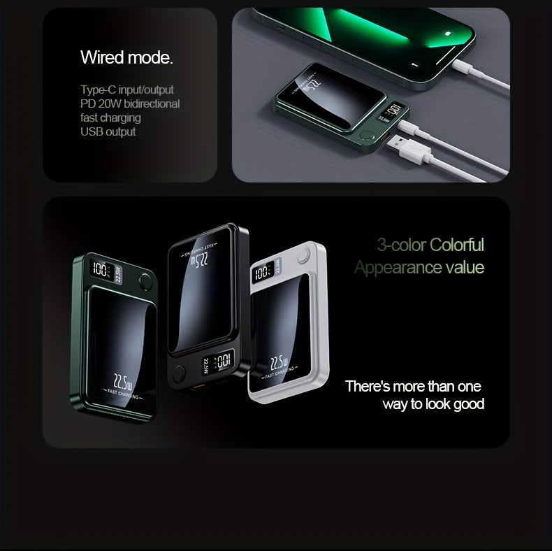 1pc KOILAGER 10000mAh Portable Power Bank with Ultrathin Magnetic Wireless Charging, 22.5W Super Fast Charge, PD20W Bi-directional Fast Charging, 15W Wireless Power, LED Display, Dual Power USB/Type-C for iPhone 16/15pro/14ma