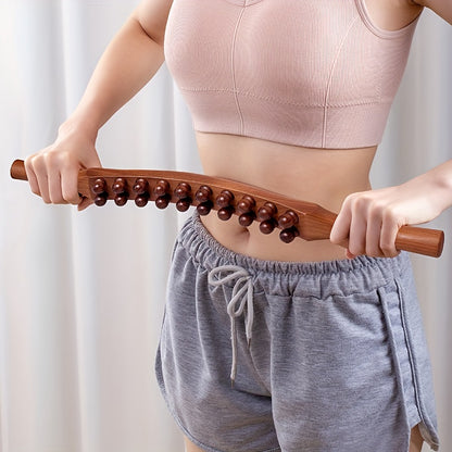 1pc 20-Bead Massage Stick with Wooden Handle - Muscle Shaping & Deep Tissue for Back, Neck, Abdomen, Hands, Legs, Waist - Post-Workout Relaxation Tool for Men & Women, Fascial Knife Stick, Body Massager, Ergonomic Design, Nat