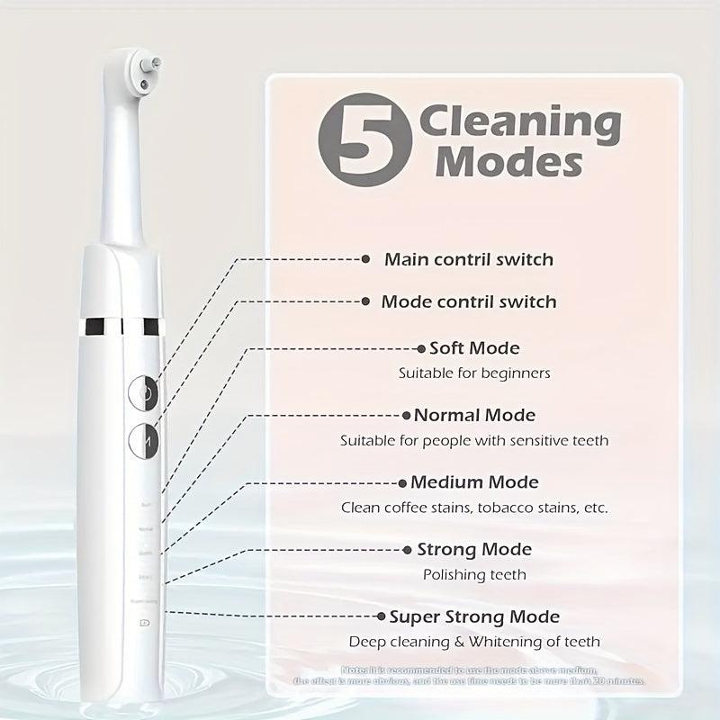 Tooth Polisher, Plaque Remover For Teeth Whitening Dental Tools Electric Tartar Polishing Teeth Cleaning Kit With LED Light 5 Speed Modes With 5 Replacement Brush Heads