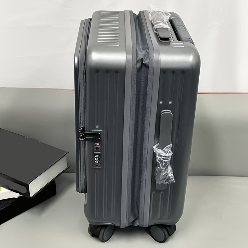 Hard Shell Spinner Luggage, Front Opening, Telescopic Handle, Durable ABS+PC Material, TSA Lock, Cup Holder, Shock Absorbing Wheels, Iron Pull Handle, No Electricity Required, No Print, for Travel