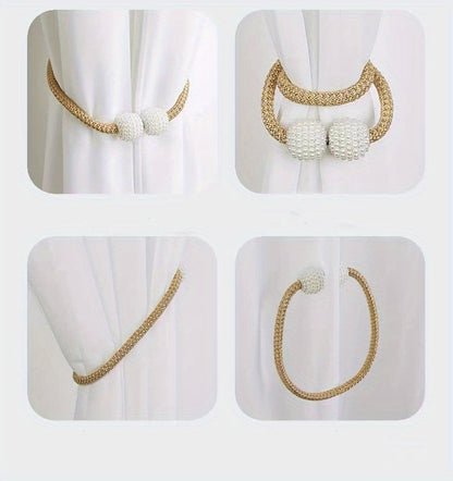 2pcs Large Modern Magnetic Curtain Tiebacks - Elegant Pearl Design, Easy-to-Use, Stylish Window Treatment Holdbacks for Home Decor, Curtains for Living Room