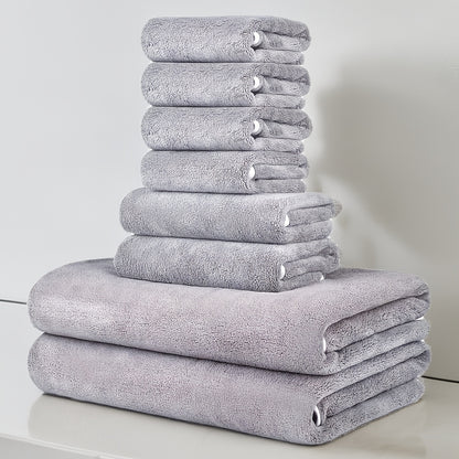 8-Pack Ultra-Soft Coral Fleece Bath Towel Set, 2 Bath Towels 69.85 X 139.7 cm, 2 Hand Towels 34.8 X 74.93 cm, 4 Square Towels 29.97 X 29.97 cm, Quick-Drying, Highly Absorbent And Lightweight, Gentle Camping Towels