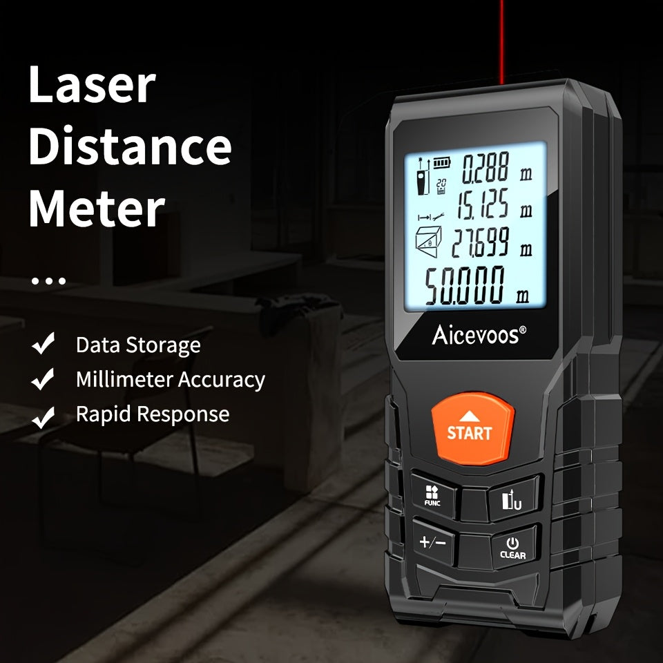 AICEVOOS High Precision Digital Laser Distance Meter, 50-120m Range, Battery-Powered, Rubber Casing, Electronic Measuring Tape for Industrial Measurement, Measurement Tool|Digital Distance Meter|Rubber Casing Tape