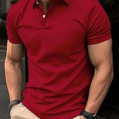 Solid Color Men's Lightweight Short Sleeve Lapel Shirt For Summer Sports