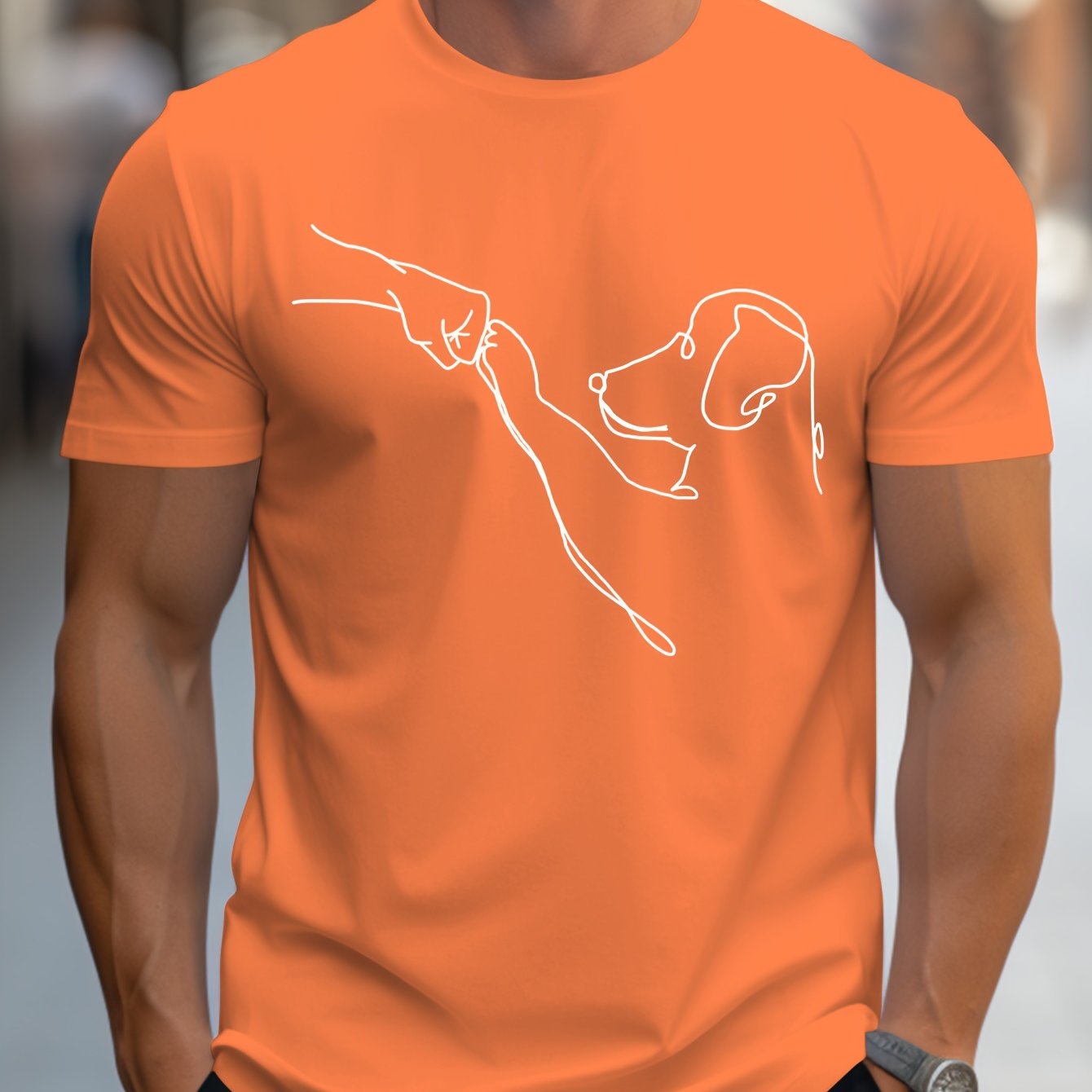 MBDMBD Men's Minimalist Dog Line Art Graphic T-Shirt - Vibrant Yellow with Black dog outline, Lightweight Summer Casual Everyday Tee for Pet Lovers - Machine Washable Apparel, Dog Tshirt, Classic Round Neck, Comfortable Fit