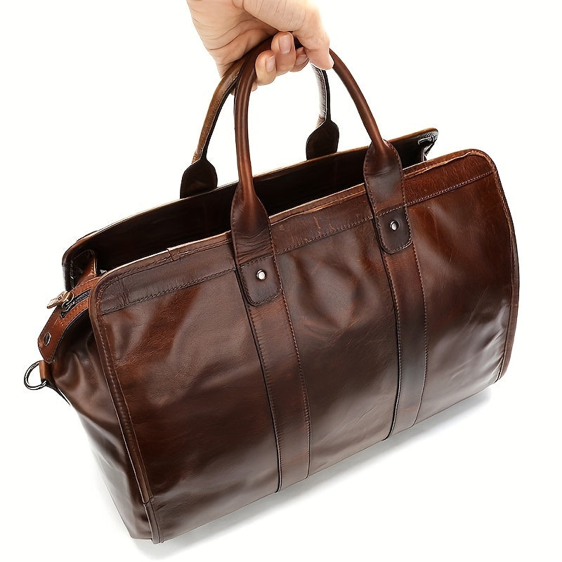 NIUCUNZH Men's First Layer Cowhide Leather Travel Duffel Bag - Large Capacity Carry-On with Adjustable Straps, Multiple Compartments & Reinforced Handles, Sleek Black for Weekend Trips, Daily Commute & Casual Travel, Travel B
