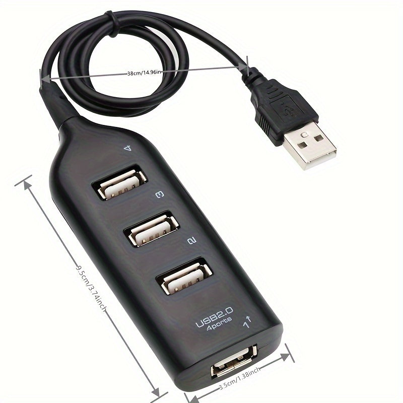 Hub USB de alta velocidade com 4 portas USB 2.0, cabo incluído, mini divisor USB, compatível com adaptadores de corrente e múltiplas tomadas para PC, portátil e notebook.