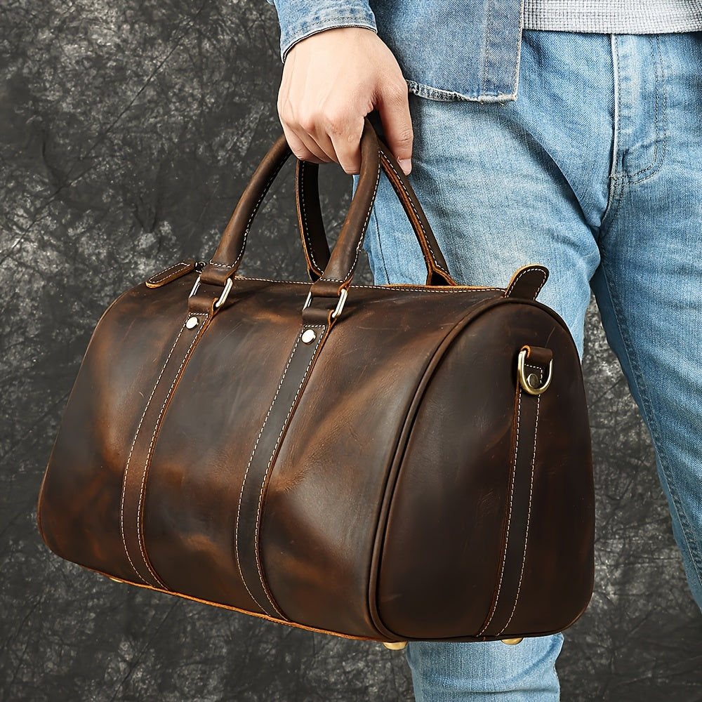 NIUCUNZH Men's Vintage Genuine Genuine Leather Tote Bag - Adjustable Shoulder Strap, Multiple Compartments, Durable Head Layer Genuine Leather for Business Commuting & Travel (Light Brown/Dark Brown/Black), Office Accessory,