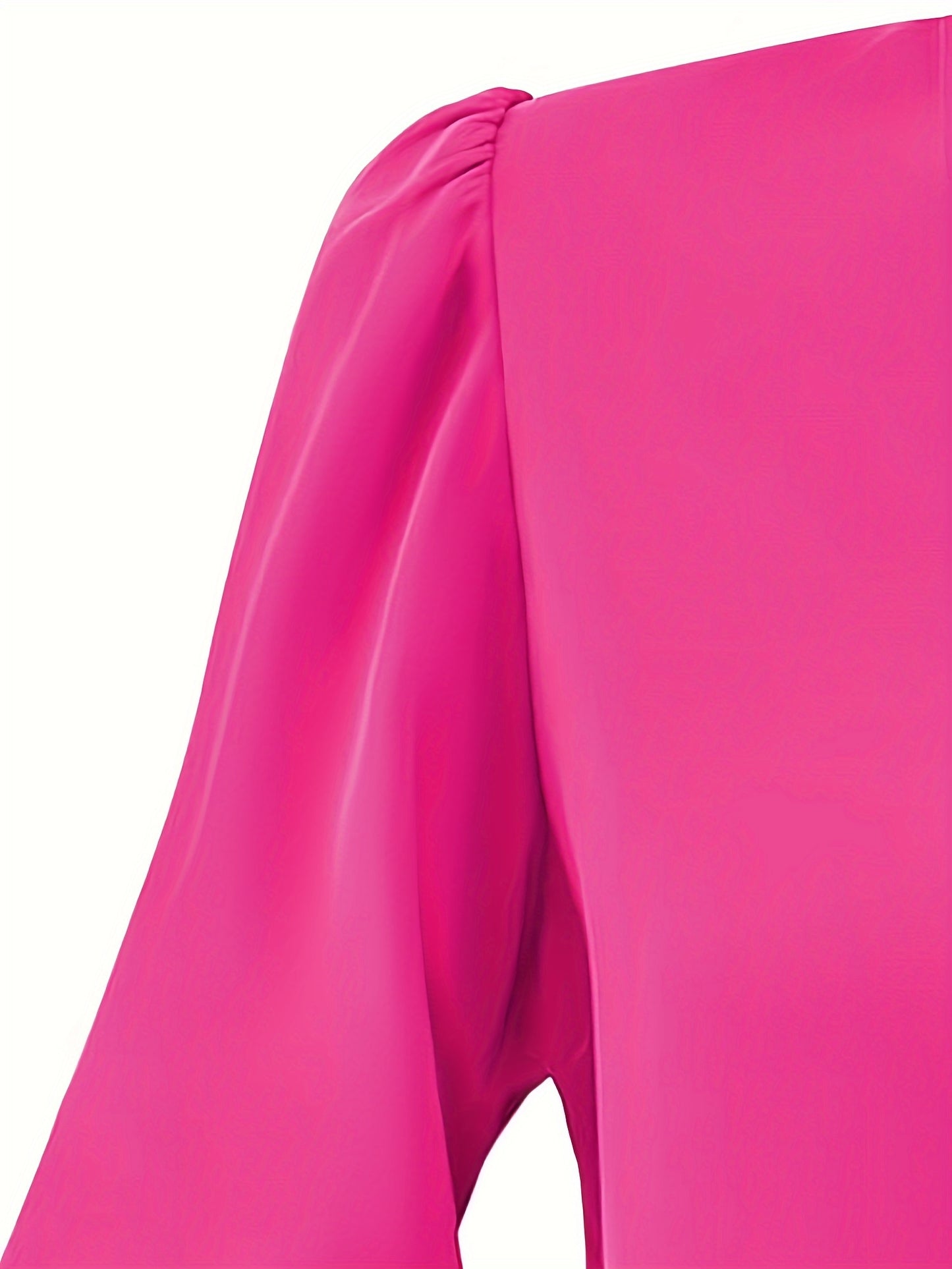 Solid V Neck Simple Blouse, Elegant Long Sleeve Ruched Blouse, Women's Clothing