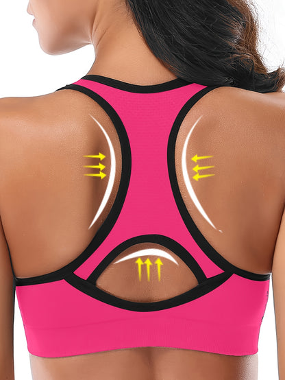 Women's High-Support Sports Bra with Removable Pads - Quick-Dry, Shockproof, Double-Layer Racerback Vest for Running & Fitness, Breathable Nylon-Elastane Blend, Non-See-Through, All-Season Activewear